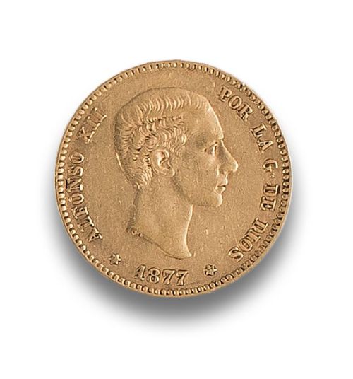 MONEDA DE ORO DE 25 PTS. DE ALFONSO XII, DE ORO AMARILLO