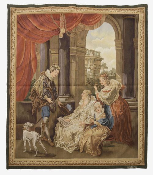 "Court Scene", hand-knotted wool tapestry, Miguel Stuyck, 2