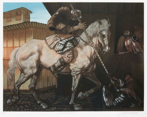 DAVID MANZUR, "Caballo rosado", 1994, Litografía sobre pape