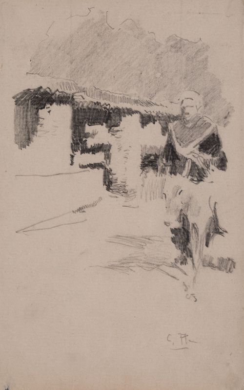 CECILIO PLA Y GALLARDO, "Apunte de figura paseando", Lápiz