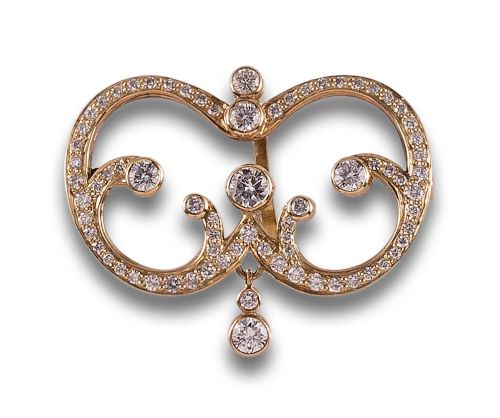 Gold brooch-earring with diamonds