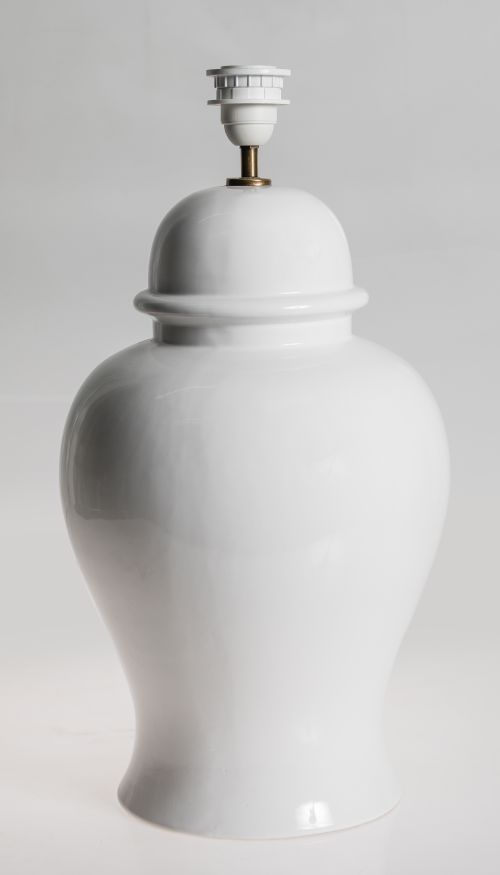 White enameled and glazed earthenware table lamp, 20th cent