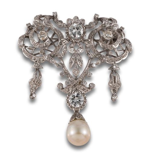 DEVANT-DE-CORSAGE PP. S. XX EN PLATINO CON DIAMANTES Y PINJ