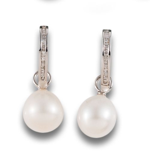 CRIOLLAS EN ORO BLANCO CON DIAMANTES Y PERLAS