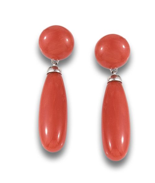 LONG CORAL EARRINGS, IN WHITE GOLD