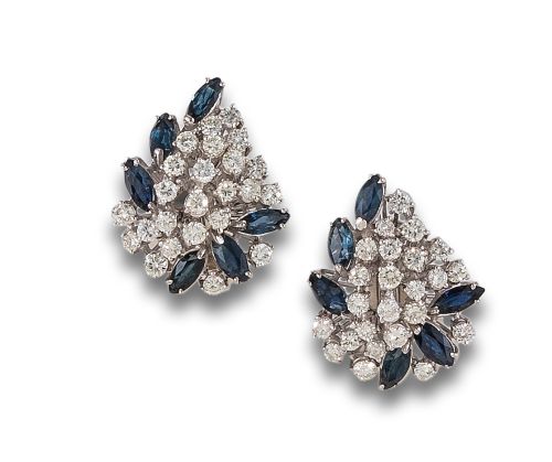 DIAMOND AND SAPPHIRE EARRINGS, IN WHITE GOLD