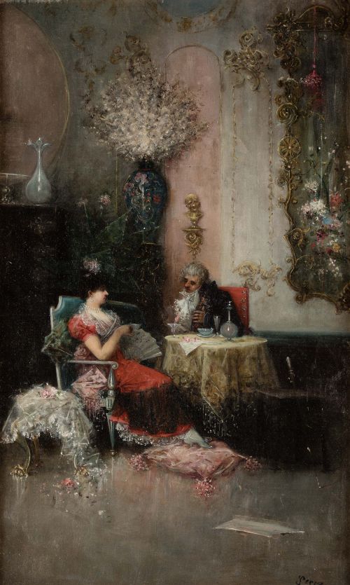 DOMICIANO PÉREZ, "Jugando a las cartas" y "Tomando el té"