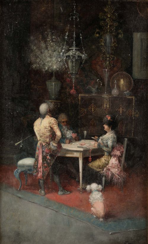 DOMICIANO PÉREZ, "Jugando a las cartas" y "Tomando el té"