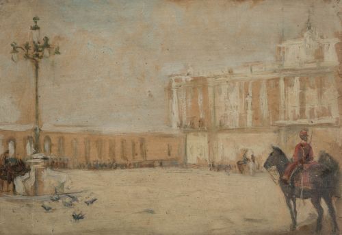 ESCUELA ESPAÑOLA, "Militar a caballo en la plaza de la Arme