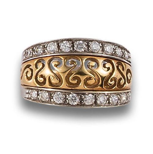 SORTIJA CALADA DE ORO BICOLOR Y DIAMANTES