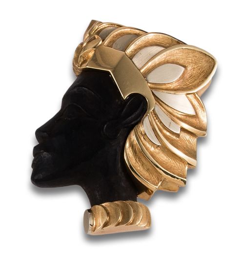 BROCHE CARTIER BLACKAMOOR EN MADERA Y ORO