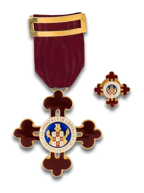 CRUZ Y MINIATURA DE LA ORDEN CIVIL DE ALFONSO X EL SABIO 