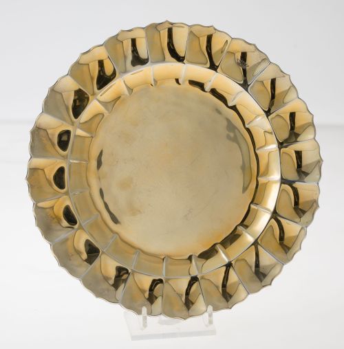 Plato de plata vermeille de ley 925, platero Ortega, Méjico