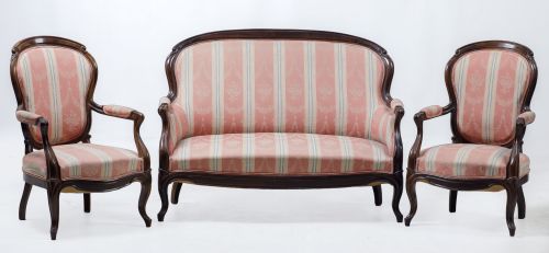 Canape and two Elizabethan armchairs, Spain, 19th century