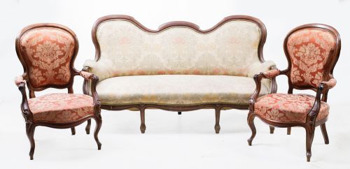 Elizabethan-style sofa and two armchairs, Spain, late 19th