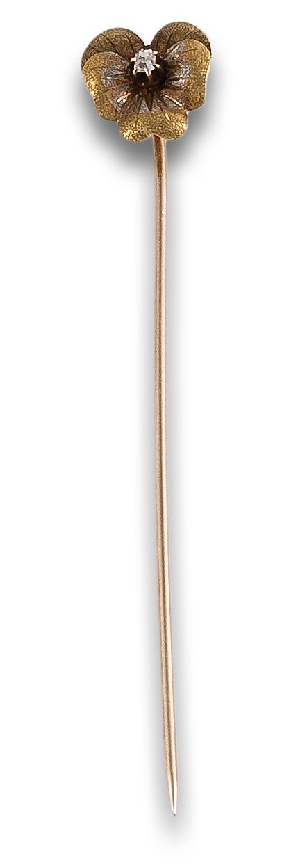 ALFILER ANTIGUO FLOR DE ORO AMARILLO Y DIAMANTE