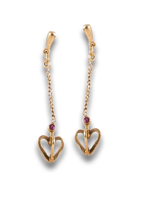 LONG GOLD AND RUBY EARRINGS