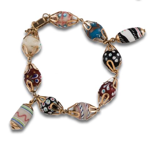 PULSERA DE VIDRIOS Y ORO AMARILLO