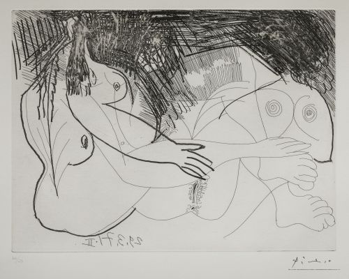 PABLO RUIZ PICASSO, "Dos prostitutas descansando", Aguafuer