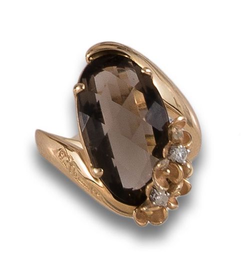 SORTIJA CAMMILLI DE DIAMANTES Y CUARZO FUMÉ, EN ORO
