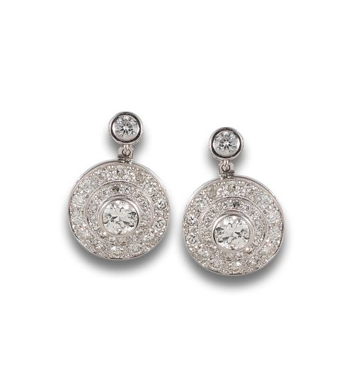 PENDIENTES COLGANTES CIRCULARES, ESTILO ANTIGUO, DE DIAMANT