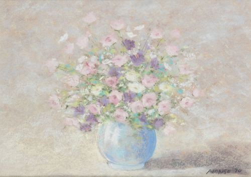  ALONSO, "Paisaje" y "Florero", 1990, Pasteles sobre papel