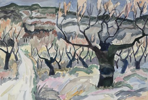 JOSÉ MARÍA ARMENGOL FARRÉ, "Paisaje nocturno", Acuarela sob