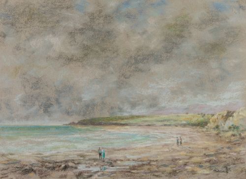  ESCUELA ESPAÑOLA, "Paisaje costero", Pastel sobre papel