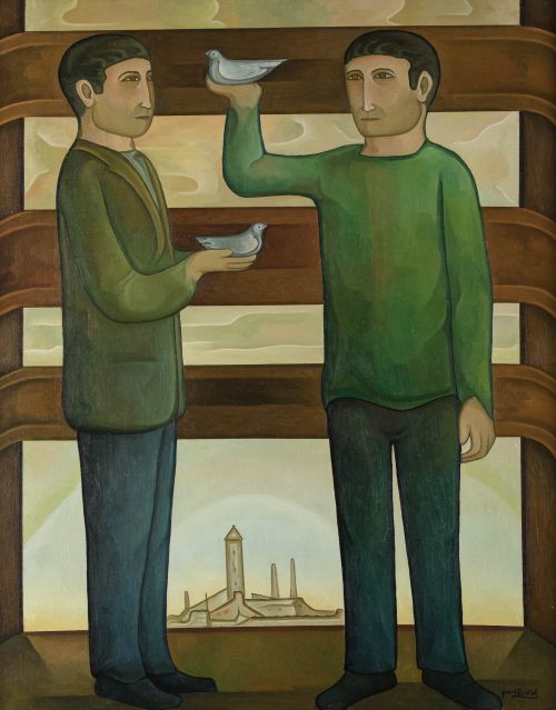 JOAN BROTAT, "Pájaros", Óleo sobre lienzo