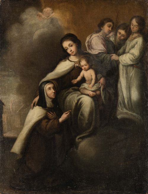 ESCUELA SEVILLANA, "La Virgen del Carmen ampara bajo su man