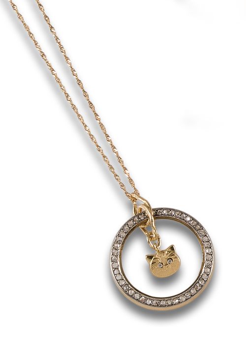 COLGANTE GATO DE DIAMANTES Y ORO CON CADENITA