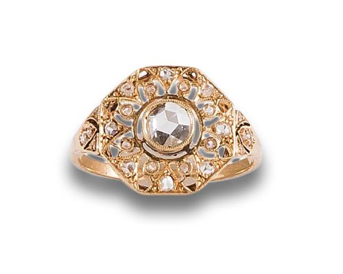 SORTIJA ANTIGUA DE DIAMANTES, EN ORO AMARILLO