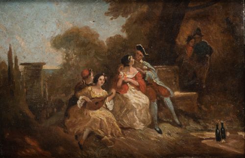 ESCUELA FRANCESA, "Escena galante", Óleo sobre lienzo
