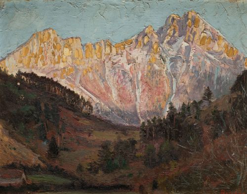 JESUS BASIANO MARTINEZ PEREZ, "Paisaje montañoso", Óleo sob