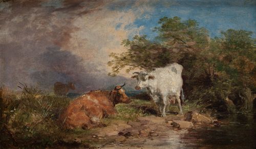 JAMES HARDY II, "Pareja de paisajes con animales y personaj