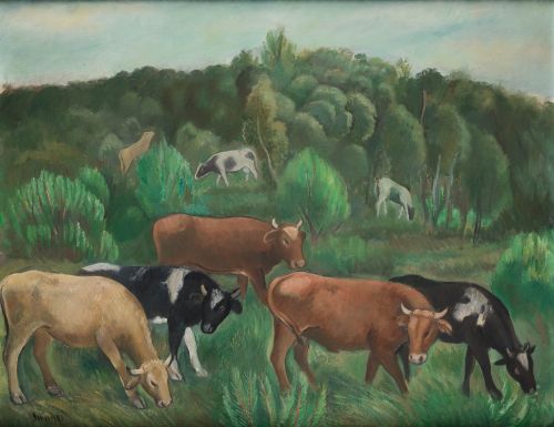 JOAQUIN SUNYER, "Vacas en el bosque, Seva", 1945-46, Óleo s