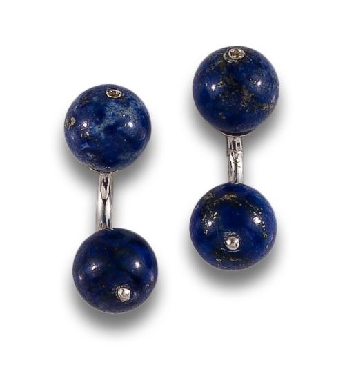 GEMELOS DOBLES DE LAPISLÁZULI, DIAMANTES, EN ORO BLANCO