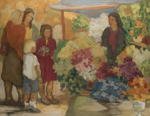 CONSTANZA SALAS, "Mercado de flores", Óleo sobre lienzo