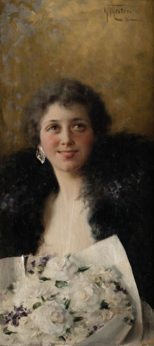 FELIX MESTRES BORELL, "Dama con ramo de flores", 1896