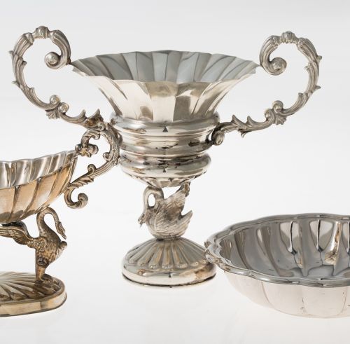 Centro de plata española en forma de copa, ley 916, S. XX