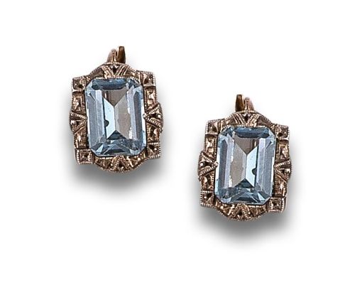 PENDIENTES CA. 1920 EN ORO BAJO CON AGUAMARINAS