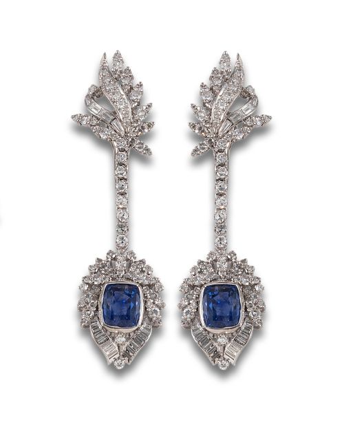 PENDIENTES EN ORO CON ZAFIROS Y DIAMANTES