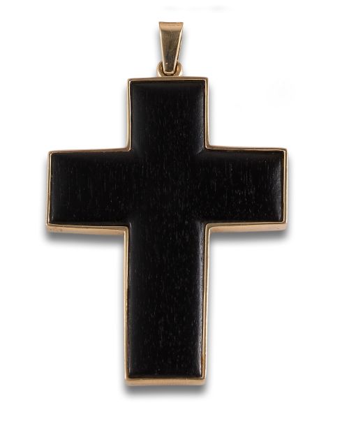 COLGANTE CRUZ EN MADERA Y ORO AMARILLO