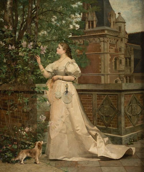 PAUL ALPHONSE VIRY, "Recogiendo lilas", 1874, Óleo sobre ta