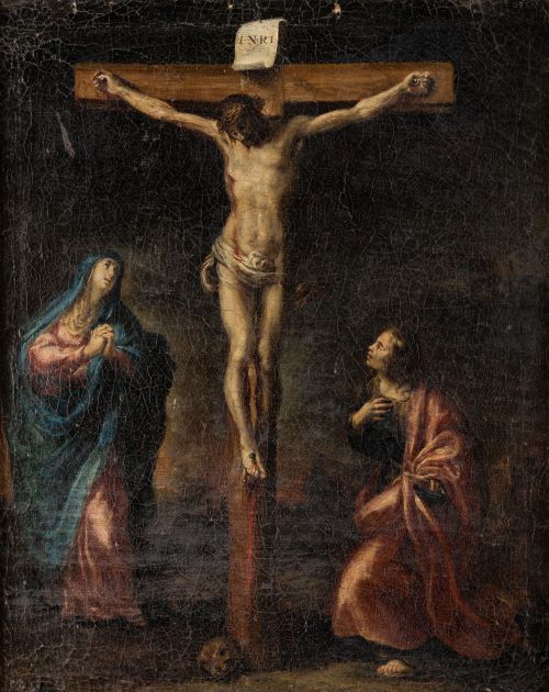 ESCUELA MADRILEÑA, "El Calvario", Óleo sobre lienzo.