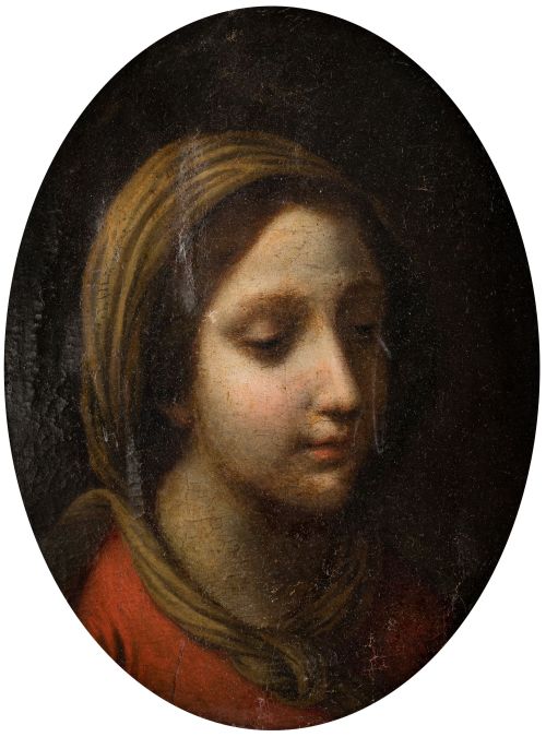 ESCUELA ITALIANA, "Virgen en oración", Óleo sobre lienzo a