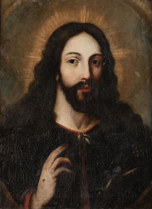 ESCUELA VALLISOLETANA , "Salvator Mundi", Óleo sobre lienzo
