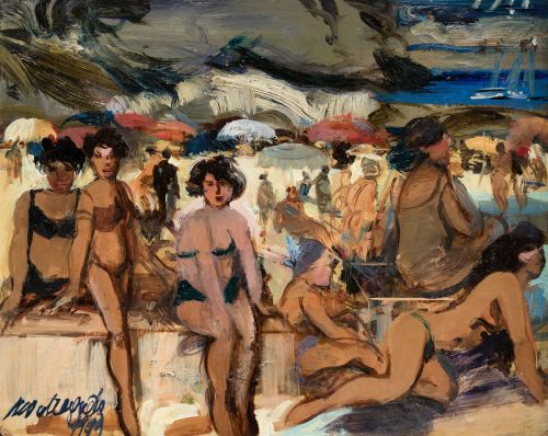 PHILIPPE MONTEAGUDO , "Bañistas", 1993, Óleo sobre tablex