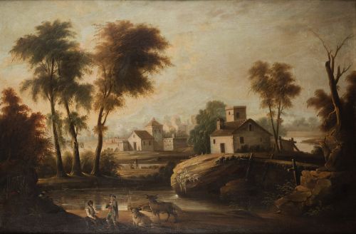 ESCUELA ANDALUZA, "Paisaje con personajes"