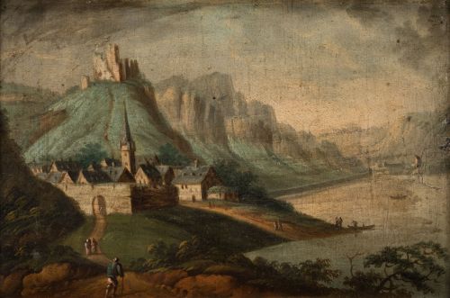 ESCUELA HOLANDESA, "Pareja de paisajes con personajes"